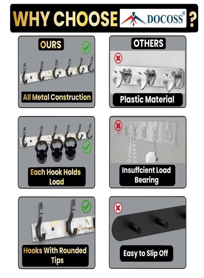 DOCOSS- Long Cloth Hangers for Wall Door/Hooks for Clothes Hanging Bathroom Cloth Hanger Wall Mounted for Hanging Clothes,Shirt,Towel (Pack of 1, White (Black Hooks) - Image 4